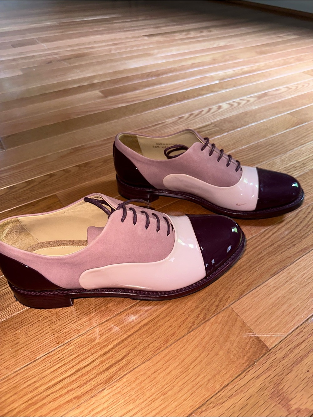 Office of Angela Scott Two-Tone Lace-Up Oxford Shoes — Pink & Burgundy - Picture 5 of 6